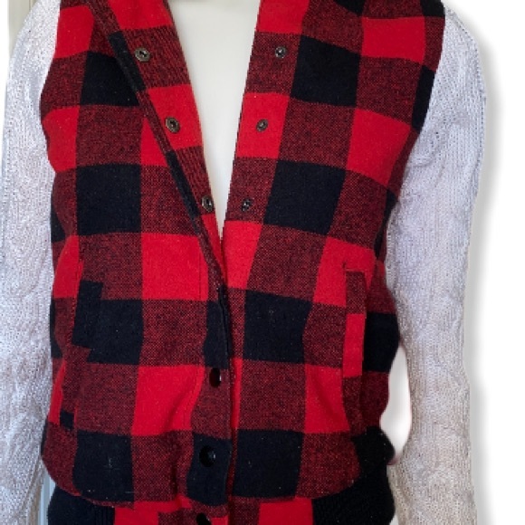 Wet Seal red black wide buffalo plaid jacket sweatersleeve size small - Picture 5 of 7